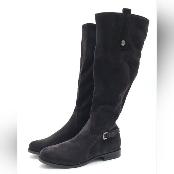 La Canadienne Neve City Dry Dark Brown Suede Knee High Side Zip Boots Size 7 - Picture 1 of 9